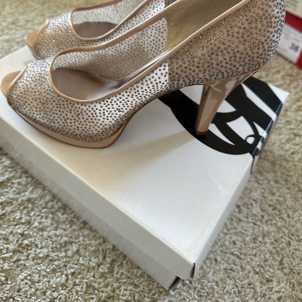 Nine West Crystal Heel Platform Nude